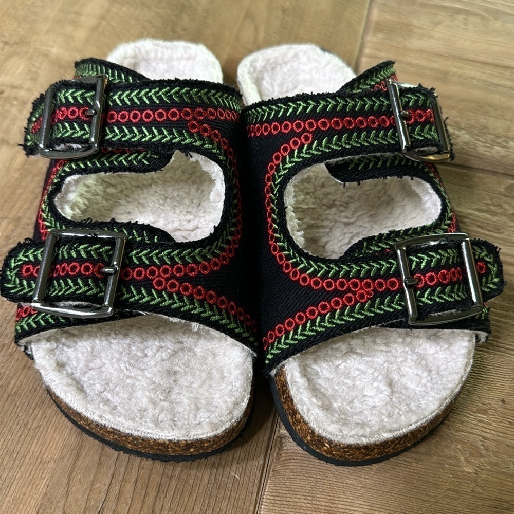 Stella McCartney Kids Folk Embroidered Buckle Slides Size 34 - Picture 5 of 8